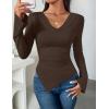 imageZESICA Womens Long Sleeve Cowl Neck Shirts Slim Fit Going Out Y2k Tops Blouses 2025 Fall Outfits Fashion ClothesDarkbrown