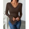 imageZESICA Womens Long Sleeve Cowl Neck Shirts Slim Fit Going Out Y2k Tops Blouses 2025 Fall Outfits Fashion ClothesDarkbrown