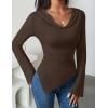 imageZESICA Womens Long Sleeve Cowl Neck Shirts Slim Fit Going Out Y2k Tops Blouses 2025 Fall Outfits Fashion ClothesDarkbrown