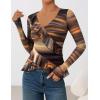 imageZESICA Womens Long Sleeve Floral Shirts V Neck Going Out Ruffle Tops Blouses 2025 Fall Fashion Clothes OutfitsBrown