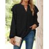 imageZESICA Womens Ruffle Long Sleeve Chiffon Blouses V Neck Swiss Dot Fall Shirts Dressy Casual Tunic TopsBlack