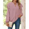 imageZESICA Womens Ruffle Long Sleeve Chiffon Blouses V Neck Swiss Dot Fall Shirts Dressy Casual Tunic TopsGreypink