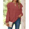 imageZESICA Womens Ruffle Long Sleeve Chiffon Blouses V Neck Swiss Dot Fall Shirts Dressy Casual Tunic TopsRust