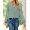 imageZESICA Womens Ruffle Long Sleeve Chiffon Blouses V Neck Swiss Dot Fall Shirts Dressy Casual Tunic TopsSage