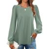 imageZESICA Long Sleeve Eyelet Tops for Womens Crew Neck Fall Shirts Casual Loose Blouses 2024 Trendy ClothesSage