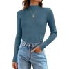 imageZESICA Womens 2025 Fall Long Sleeve Turtleneck T Shirt Ribbed Knit Sweater Slim Fit Basic Casual Tee TopsDark Blue