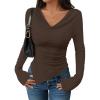 imageZESICA Womens Long Sleeve Cowl Neck Shirts Slim Fit Going Out Y2k Tops Blouses 2025 Fall Outfits Fashion ClothesDarkbrown