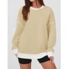 imageZESICA Sweatshirts for Women Casual Long Sleeve Crewneck Contrast Color Oversized Pullover Tops Trendy ClothesApricot