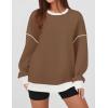 imageZESICA Sweatshirts for Women Casual Long Sleeve Crewneck Contrast Color Oversized Pullover Tops Trendy ClothesBrown