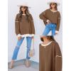 imageZESICA Sweatshirts for Women Casual Long Sleeve Crewneck Contrast Color Oversized Pullover Tops Trendy ClothesBrown
