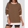 imageZESICA Sweatshirts for Women Casual Long Sleeve Crewneck Contrast Color Oversized Pullover Tops Trendy ClothesBrown