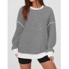 imageZESICA Sweatshirts for Women Casual Long Sleeve Crewneck Contrast Color Oversized Pullover Tops Trendy ClothesGrey