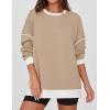 imageZESICA Sweatshirts for Women Casual Long Sleeve Crewneck Contrast Color Oversized Pullover Tops Trendy ClothesLight Khaki