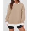 imageZESICA Sweatshirts for Women Casual Long Sleeve Crewneck Contrast Color Oversized Pullover Tops Trendy ClothesLight Khaki