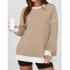 imageZESICA Sweatshirts for Women Casual Long Sleeve Crewneck Contrast Color Oversized Pullover Tops Trendy ClothesLight Khaki