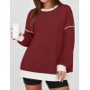 imageZESICA Sweatshirts for Women Casual Long Sleeve Crewneck Contrast Color Oversized Pullover Tops Trendy ClothesRed
