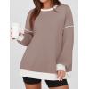 imageZESICA Sweatshirts for Women Casual Long Sleeve Crewneck Contrast Color Oversized Pullover Tops Trendy ClothesSand