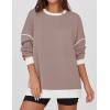 imageZESICA Sweatshirts for Women Casual Long Sleeve Crewneck Contrast Color Oversized Pullover Tops Trendy ClothesSand