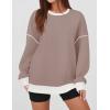 imageZESICA Sweatshirts for Women Casual Long Sleeve Crewneck Contrast Color Oversized Pullover Tops Trendy ClothesSand