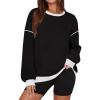 imageZESICA Sweatshirts for Women Casual Long Sleeve Crewneck Contrast Color Oversized Pullover Tops Trendy ClothesBlack