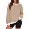 imageZESICA Sweatshirts for Women Casual Long Sleeve Crewneck Contrast Color Oversized Pullover Tops Trendy ClothesLight Khaki