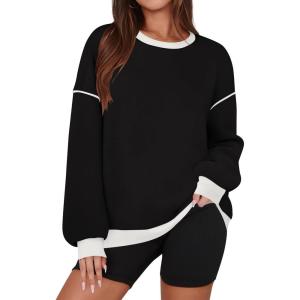 imageZESICA Sweatshirts for Women Casual Long Sleeve Crewneck Contrast Color Oversized Pullover Tops Trendy ClothesBlack