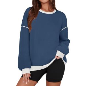 imageZESICA Sweatshirts for Women Casual Long Sleeve Crewneck Contrast Color Oversized Pullover Tops Trendy ClothesDusty Blue