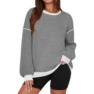 imageZESICA Sweatshirts for Women Casual Long Sleeve Crewneck Contrast Color Oversized Pullover Tops Trendy ClothesGrey