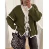 imageZESICA Crdigans for Women Trendy 2025 Tie Front Bow Sweaters Casual Long Sleeve Winter Clothing CoatsArmygreen