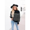 imageZESICA Womens 2025 Fall Fashion Turtleneck Long Sleeve Striped Ribbed Knit Loose Pullover Sweater TopsBlack