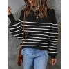 imageZESICA Womens 2025 Fall Fashion Turtleneck Long Sleeve Striped Ribbed Knit Loose Pullover Sweater TopsBlack