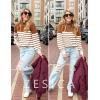 imageZESICA Womens 2025 Fall Fashion Turtleneck Long Sleeve Striped Ribbed Knit Loose Pullover Sweater TopsCaramel