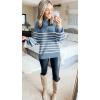 imageZESICA Womens 2025 Fall Fashion Turtleneck Long Sleeve Striped Ribbed Knit Loose Pullover Sweater TopsDarkblue