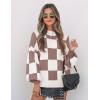 imageZESICA Womens 2025 Fall Fashion Turtleneck Long Sleeve Striped Ribbed Knit Loose Pullover Sweater TopsNutmeg