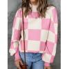 imageZESICA Womens 2025 Fall Fashion Turtleneck Long Sleeve Striped Ribbed Knit Loose Pullover Sweater TopsPinkplaid