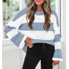imageZESICA Womens 2025 Fall Long Sleeve Oversized Striped Color Block Comfy Loose Crew Neck Knitted Pullover SweaterBlue