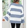 imageZESICA Womens 2025 Fall Long Sleeve Oversized Striped Color Block Comfy Loose Crew Neck Knitted Pullover SweaterBlue