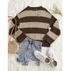 imageZESICA Womens 2025 Fall Long Sleeve Oversized Striped Color Block Comfy Loose Crew Neck Knitted Pullover SweaterBrown