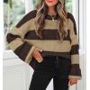 imageZESICA Womens 2025 Fall Long Sleeve Oversized Striped Color Block Comfy Loose Crew Neck Knitted Pullover SweaterBrown