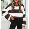imageZESICA Womens 2025 Fall Long Sleeve Oversized Striped Color Block Comfy Loose Crew Neck Knitted Pullover SweaterCoffee