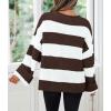 imageZESICA Womens 2025 Fall Long Sleeve Oversized Striped Color Block Comfy Loose Crew Neck Knitted Pullover SweaterCoffee