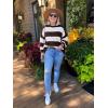 imageZESICA Womens 2025 Fall Long Sleeve Oversized Striped Color Block Comfy Loose Crew Neck Knitted Pullover SweaterCoffee