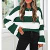 imageZESICA Womens 2025 Fall Long Sleeve Oversized Striped Color Block Comfy Loose Crew Neck Knitted Pullover SweaterForestgreen