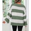 imageZESICA Womens 2025 Fall Long Sleeve Oversized Striped Color Block Comfy Loose Crew Neck Knitted Pullover SweaterGreen