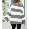 imageZESICA Womens 2025 Fall Long Sleeve Oversized Striped Color Block Comfy Loose Crew Neck Knitted Pullover SweaterGrey