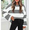 imageZESICA Womens 2025 Fall Long Sleeve Oversized Striped Color Block Comfy Loose Crew Neck Knitted Pullover SweaterGrey
