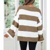 imageZESICA Womens 2025 Fall Long Sleeve Oversized Striped Color Block Comfy Loose Crew Neck Knitted Pullover SweaterLightkhaki