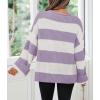 imageZESICA Womens 2025 Fall Long Sleeve Oversized Striped Color Block Comfy Loose Crew Neck Knitted Pullover SweaterLightpurple