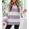 imageZESICA Womens 2025 Fall Long Sleeve Oversized Striped Color Block Comfy Loose Crew Neck Knitted Pullover SweaterLightpurple