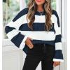 imageZESICA Womens 2025 Fall Long Sleeve Oversized Striped Color Block Comfy Loose Crew Neck Knitted Pullover SweaterNavy